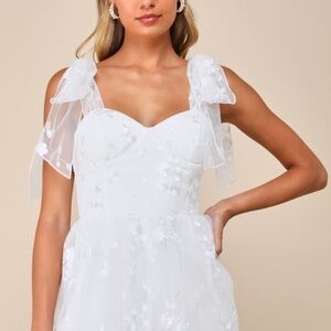 Lulus Precious Whimsy White Mesh Embroidered Tie-strap Skort Romper - Size M
